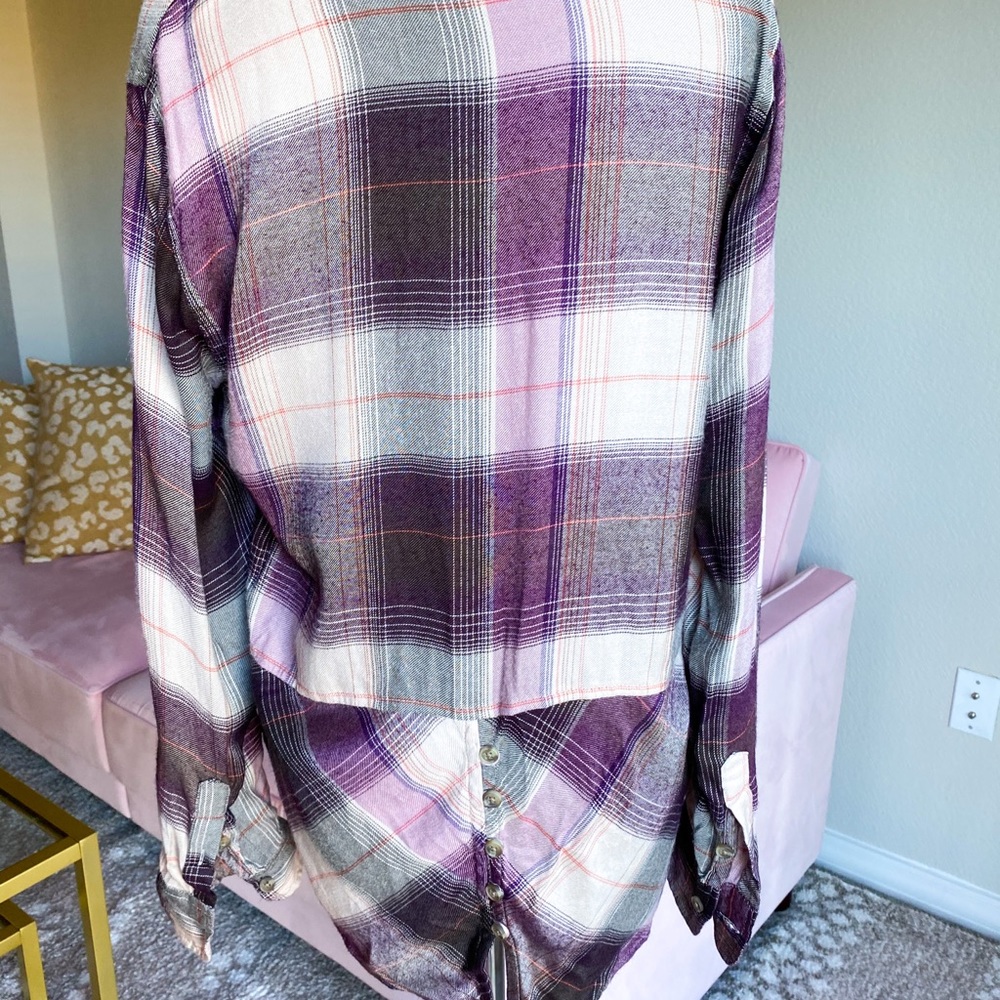 Lucky Brand Plaid Purple Cream Long Sleeve Flannel with Back Button Detail Small - Picture 6 of 9